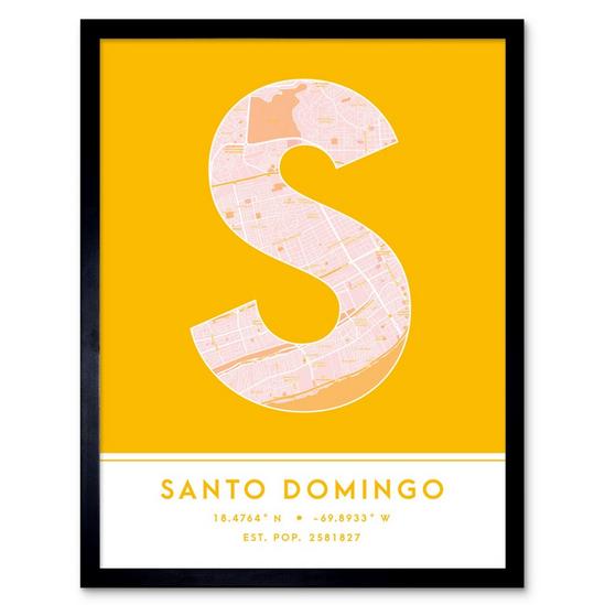 Wee Blue Coo Wall Art Print Santo Domingo Dominican Republic City Map Modern Typography Stylish Letter Framed Word 1