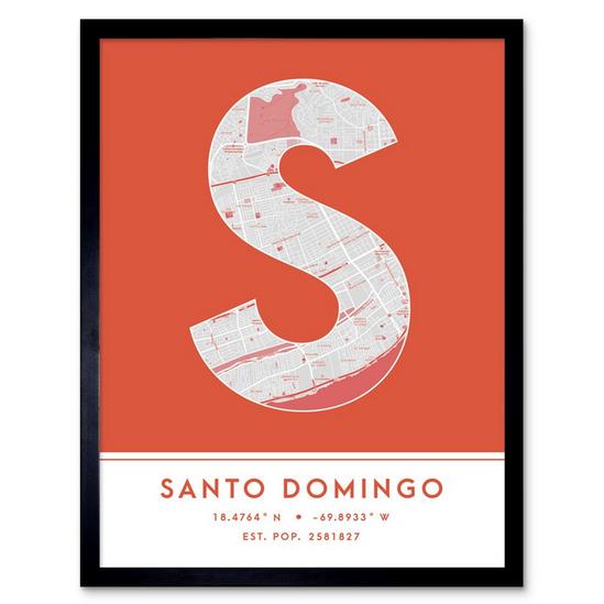 Wee Blue Coo Santo Domingo Dominican Republic City Map Modern Typography Stylish Letter Framed Word Wall Art Print Poster for Home Décor 1