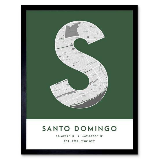 Wee Blue Coo Santo Domingo Dominican Republic City Map Modern Typography Stylish Letter Framed Word Wall Art Print Poster for Home Décor 1