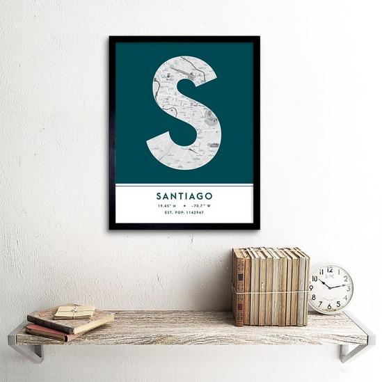 Wee Blue Coo Santiago Dominican Republic City Map Modern Typography Stylish Letter Framed Word Wall Art Print Poster for Home Décor 2