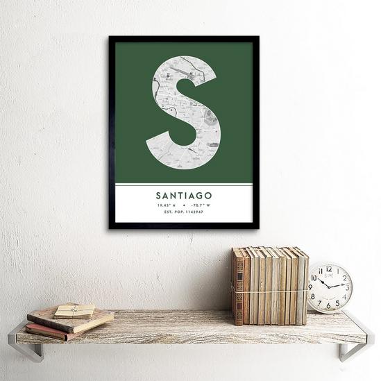 Wee Blue Coo Santiago Dominican Republic City Map Modern Typography Stylish Letter Framed Word Wall Art Print Poster for Home Décor 2