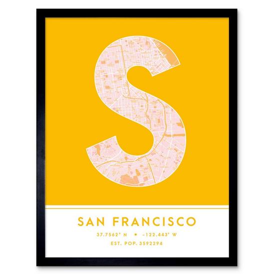 Wee Blue Coo Wall Art Print San Francisco California United States City Map Modern Typography Stylish Letter Framed Word 1
