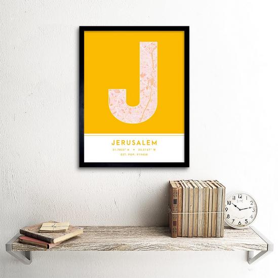 Wee Blue Coo Jerusalem Israel City Map Modern Typography Stylish Letter Framed Word Wall Art Print Poster for Home Décor 2
