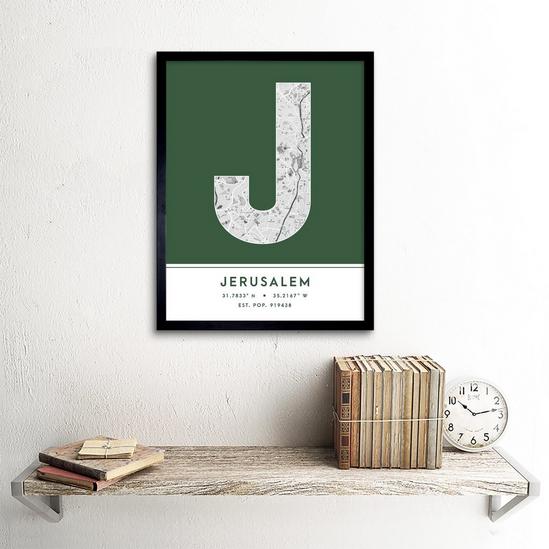 Wee Blue Coo Jerusalem Israel City Map Modern Typography Stylish Letter Framed Word Wall Art Print Poster for Home Décor 2