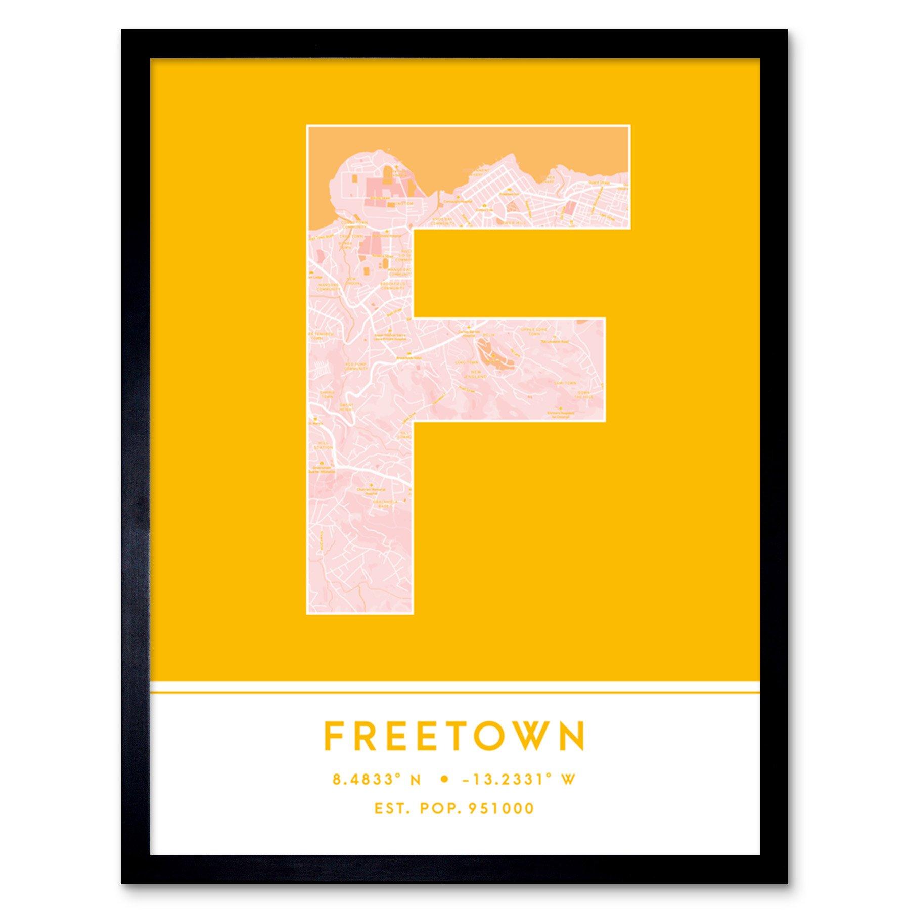 Freetown Sierra Leone City Map Modern Typography Stylish Letter Framed Word Wall Art Print Poster for Home Décor