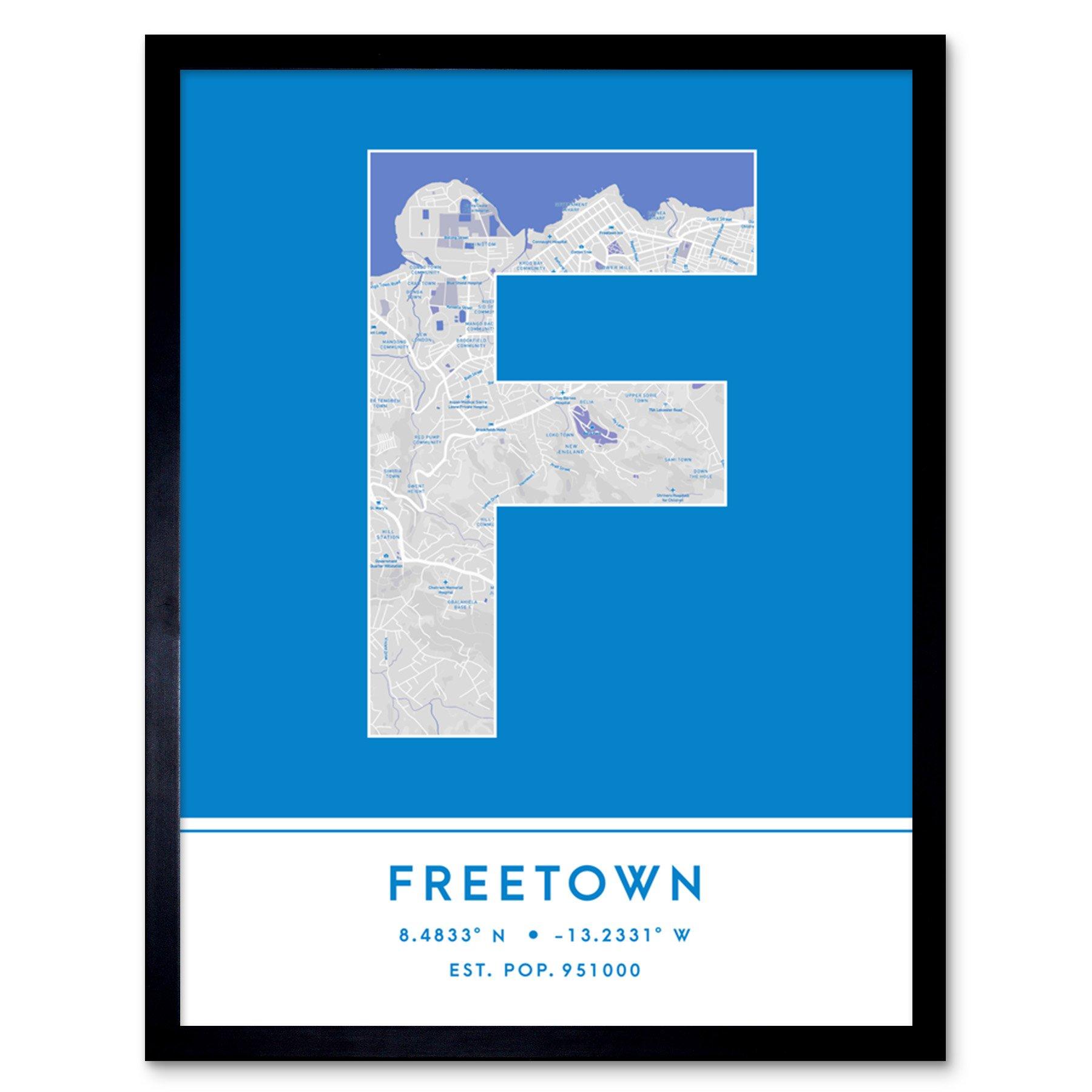 Freetown Sierra Leone City Map Modern Typography Stylish Letter Framed Word Wall Art Print Poster for Home Décor