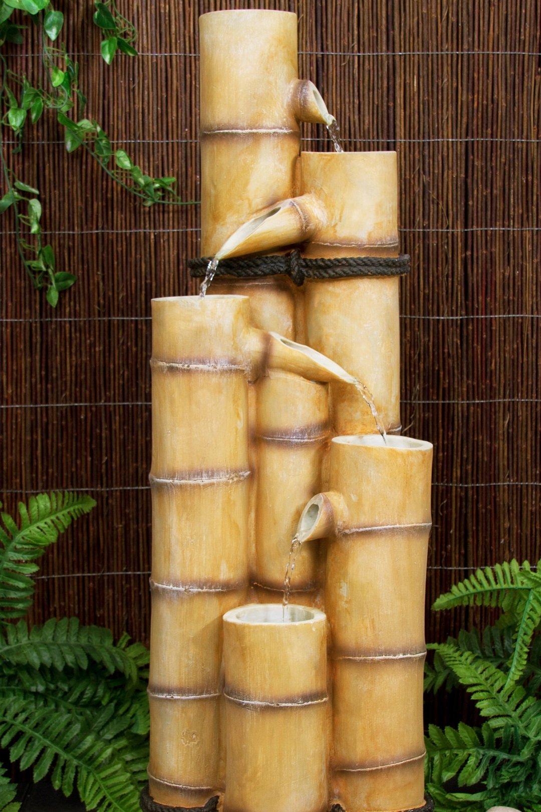 Bamboo Tubes Column Water Feature Fountain Cascade Outdoor Wood Effect