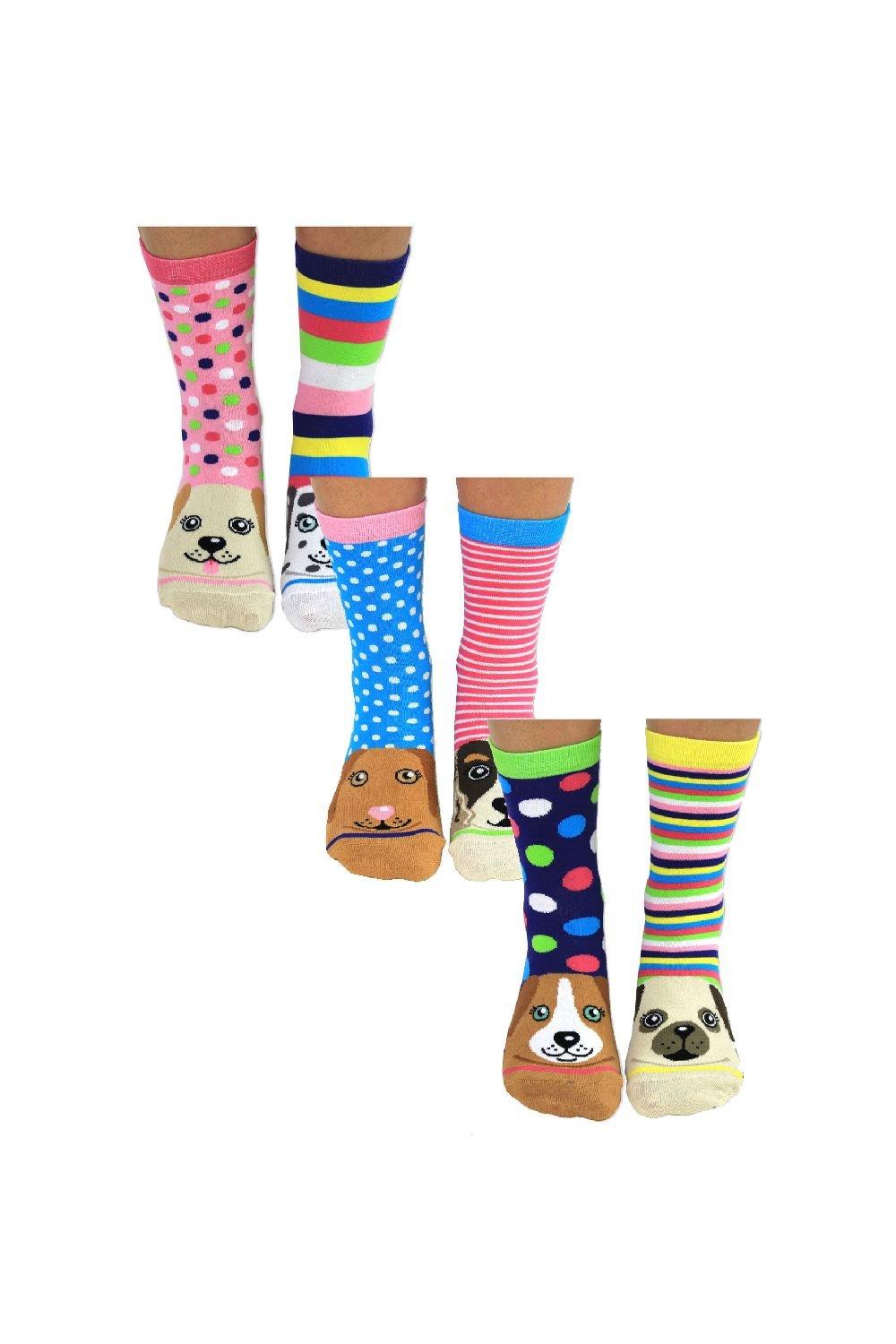 6 Pack Puppy Dog Novelty Cotton Odd Socks in Gift Box