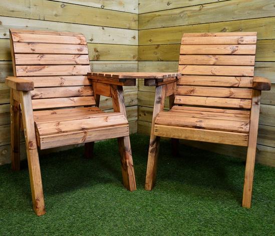 Samuel Alexander Charles Taylor Hand Made 2 Seater Chunky Rustic Wooden Garden Furniture Love Seat with Tray Flatpacked 3