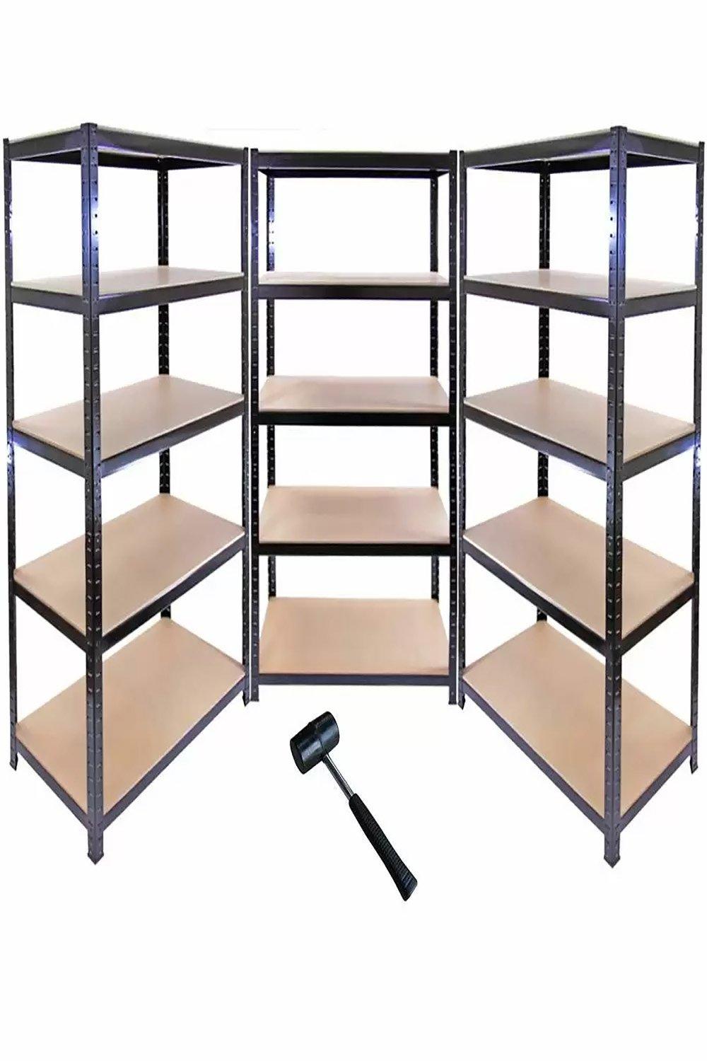 T-Rax Metal Storage Shelves, Black, 90cm W, 45cm D, Set of 3