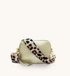 Apatchy London Gold Leather Crossbody Bag With Pale Pink Leopard Strap thumbnail 1