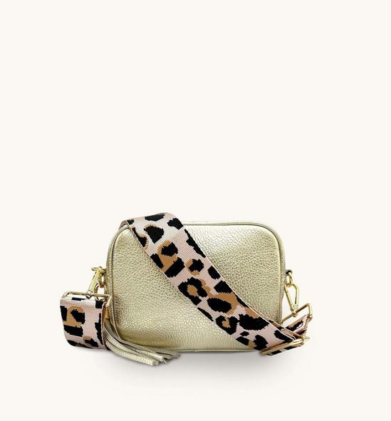 Apatchy London Gold Leather Crossbody Bag With Pale Pink Leopard Strap 1