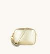 Apatchy London Gold Leather Crossbody Bag With Pale Pink Leopard Strap thumbnail 3