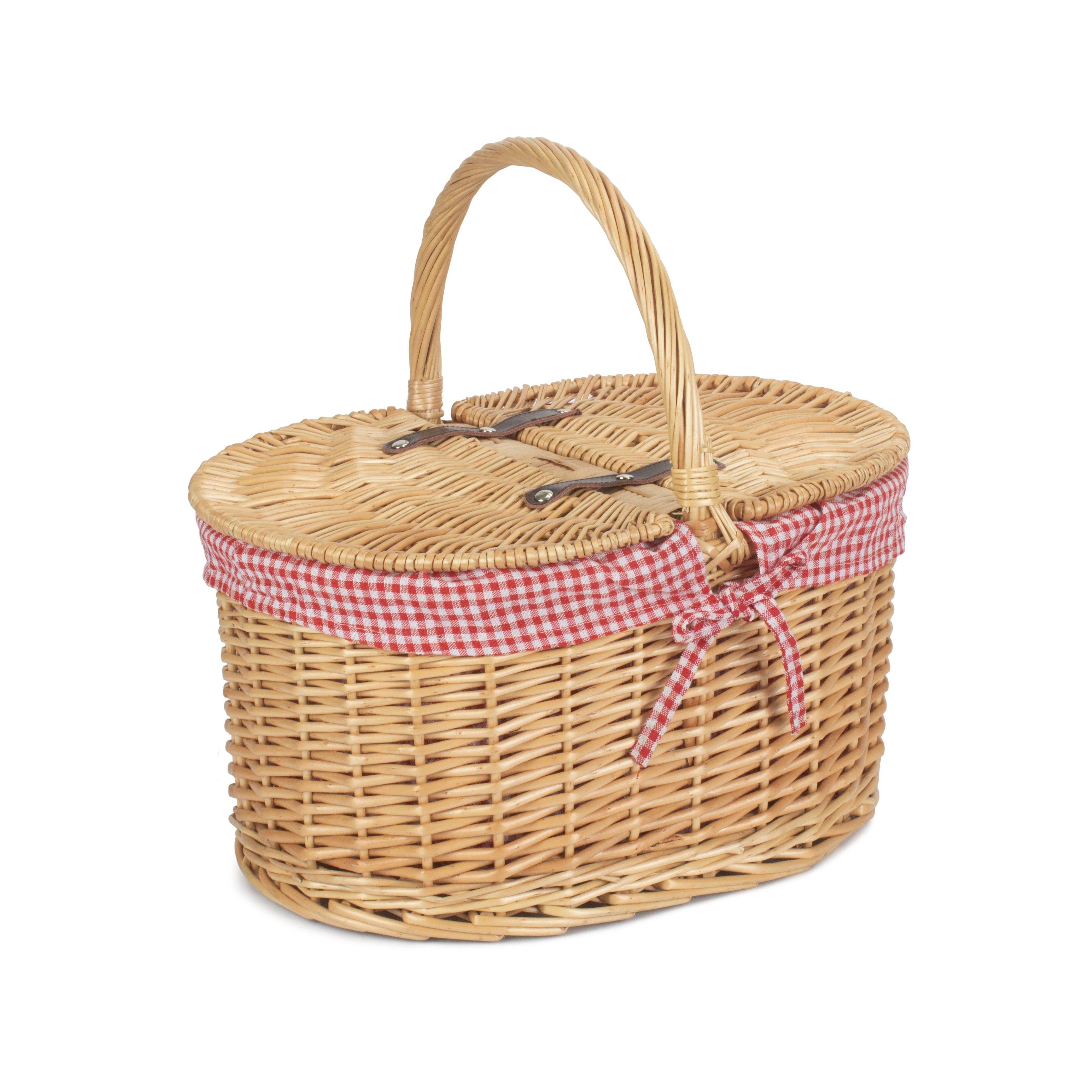 Wicker Red Check Lining Oval Picnic Basket
