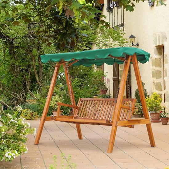 OUTSUNNY Swing Chair 3 Seater Swinging Wooden Hammock Garden Outdoor Canopy 2