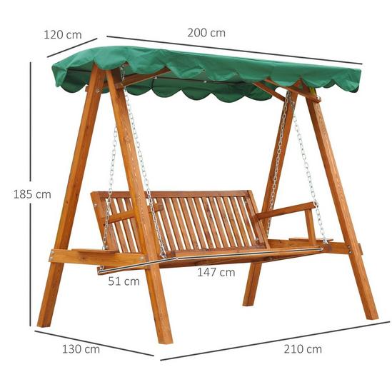 OUTSUNNY Swing Chair 3 Seater Swinging Wooden Hammock Garden Outdoor Canopy 5
