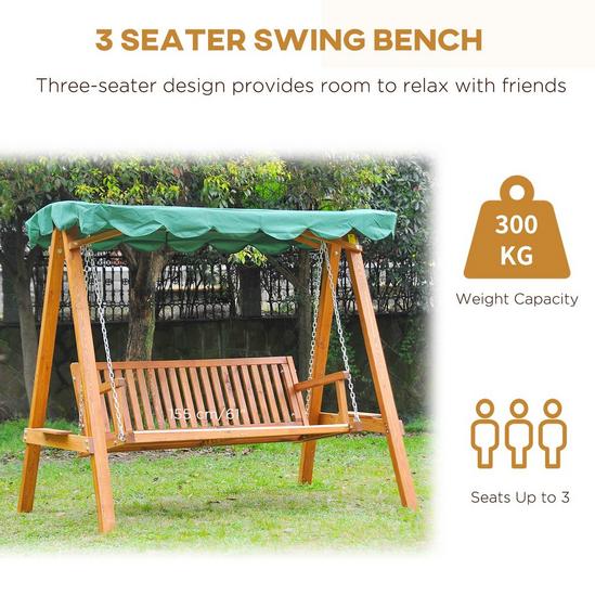 OUTSUNNY Swing Chair 3 Seater Swinging Wooden Hammock Garden Outdoor Canopy 6