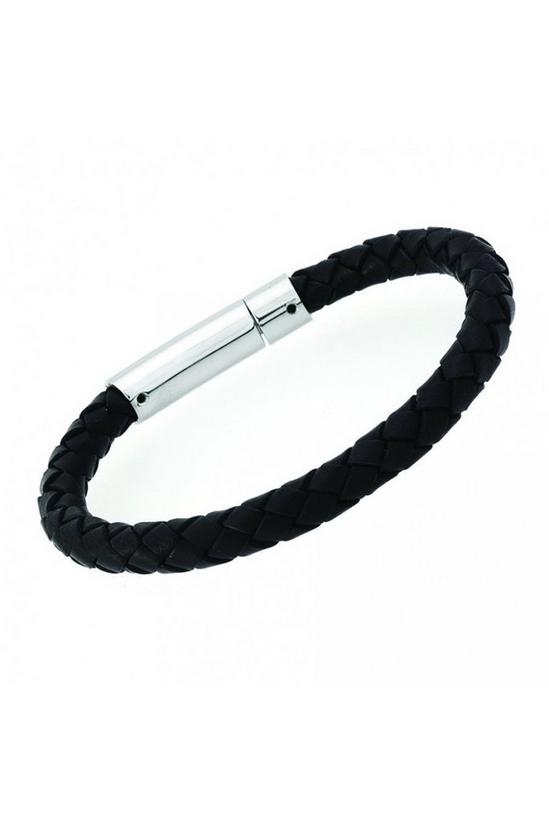 Unique & Co Black Leather Bracelet Stainless Steel Bracelet - A40Bl/21Cm 1