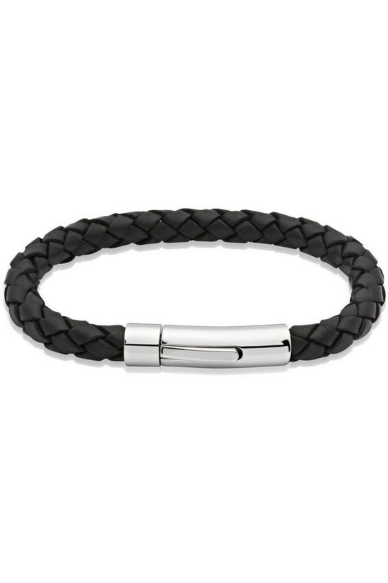 Unique & Co Black Leather Bracelet Stainless Steel Bracelet - A40Bl/21Cm 2