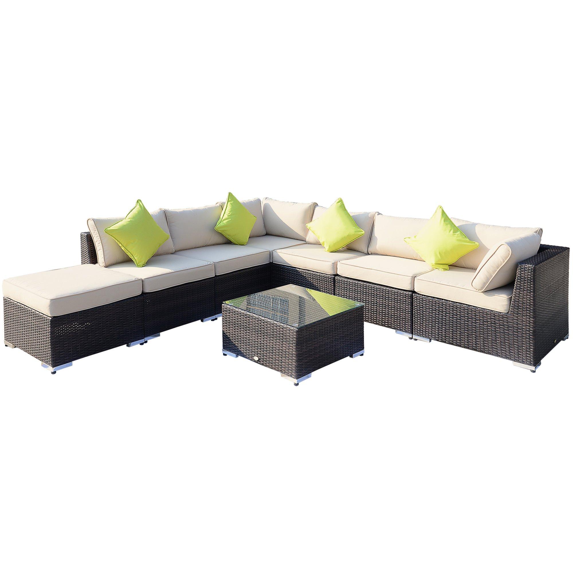 8PC Rattan Outdoor Garden Patio Furniture Corner Sofa Set Wicker Black Aluminium