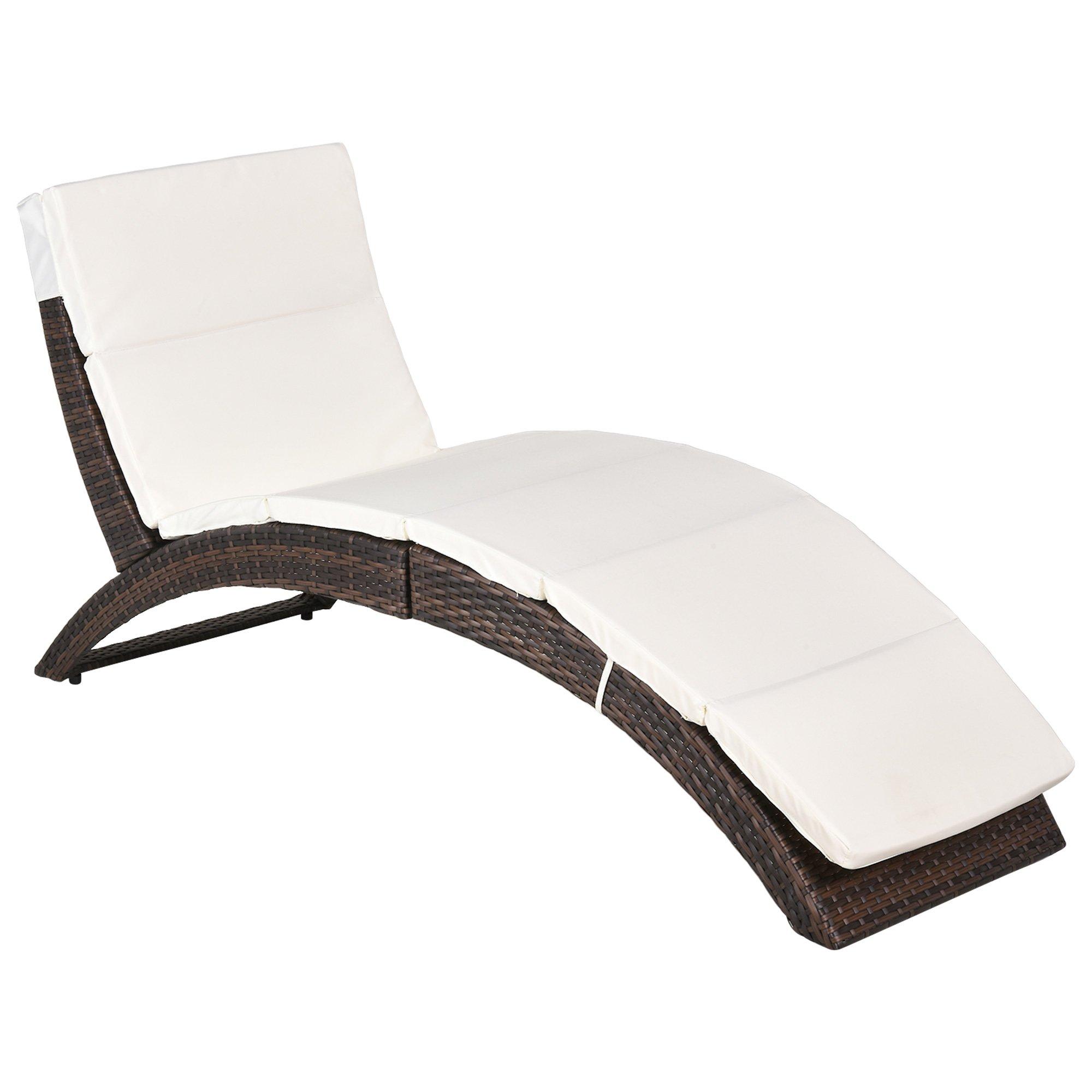 Sun Lounger Rattan Hammock Sun Bed Garden Folding Recliner Chair with Cushion