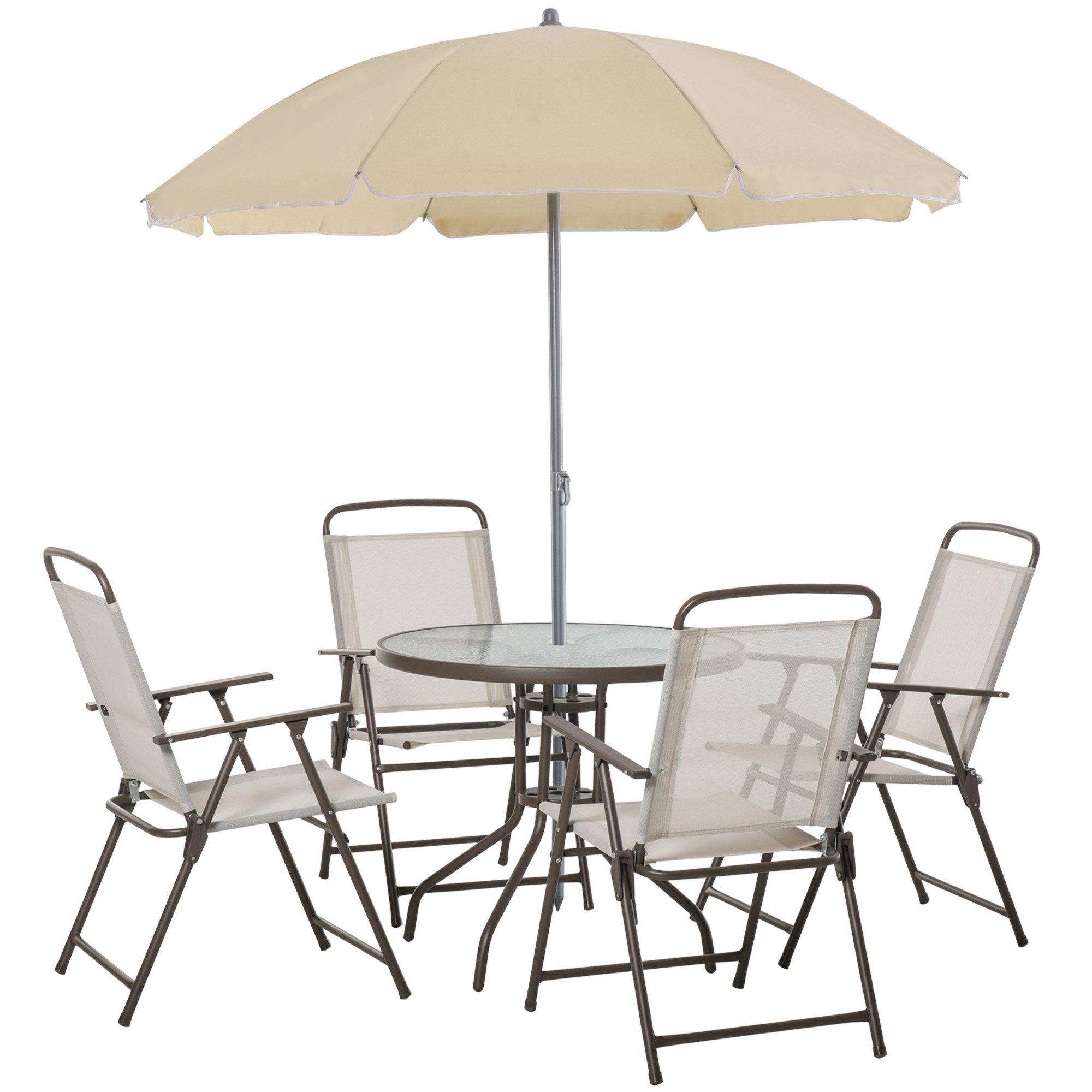 6PC Garden Dining Set Outdoor Furniture Folding Chairs Table Parasol