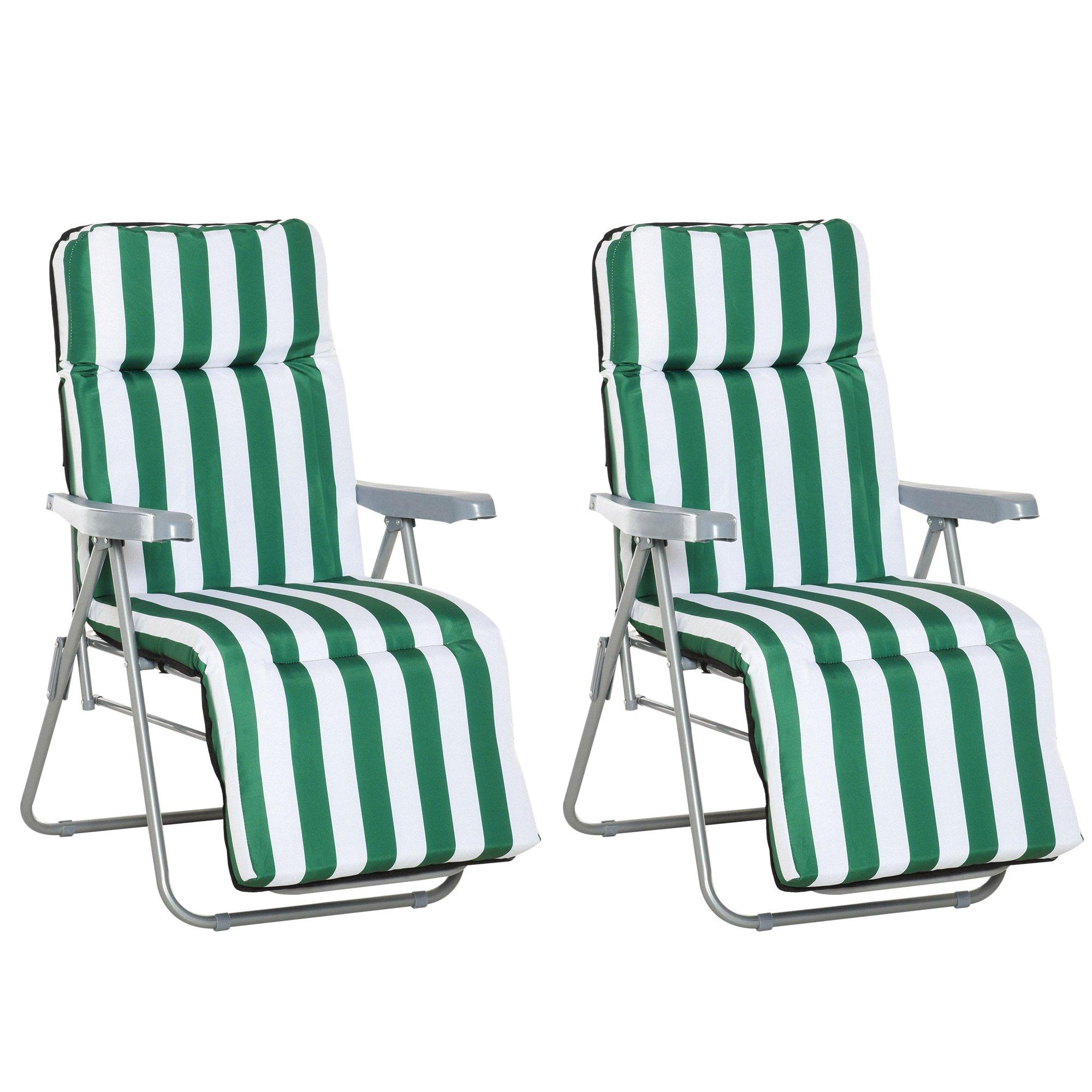 Set of 2 Folding Sun Lounger Recliner Chairs Daybed Cushion