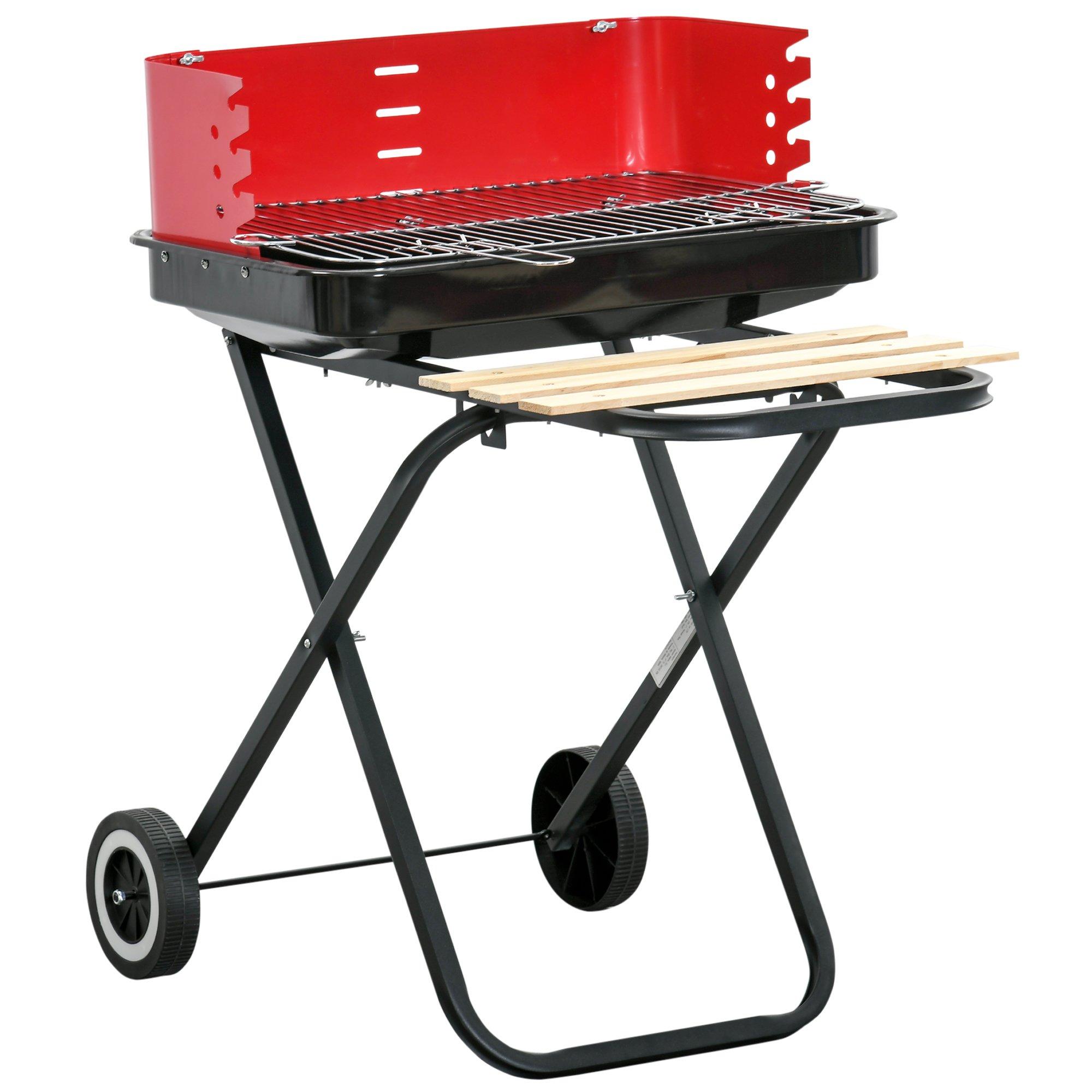 Foldable Charcoal Trolley Barbecue BBQ Grill Cooker Smoker with Wheels