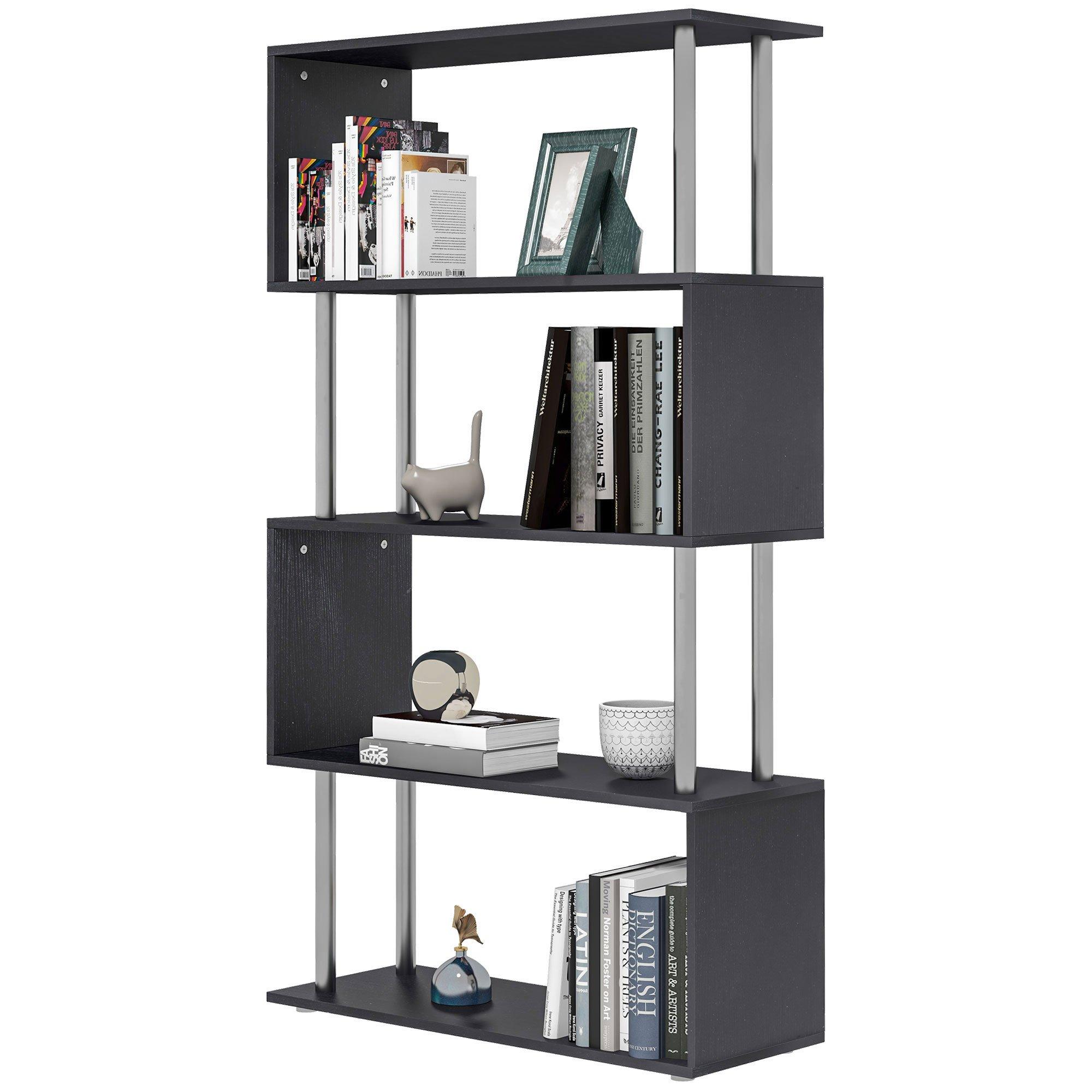 Wooden S Shape Bookcase Bookshelf Dividers Storage Display Unit