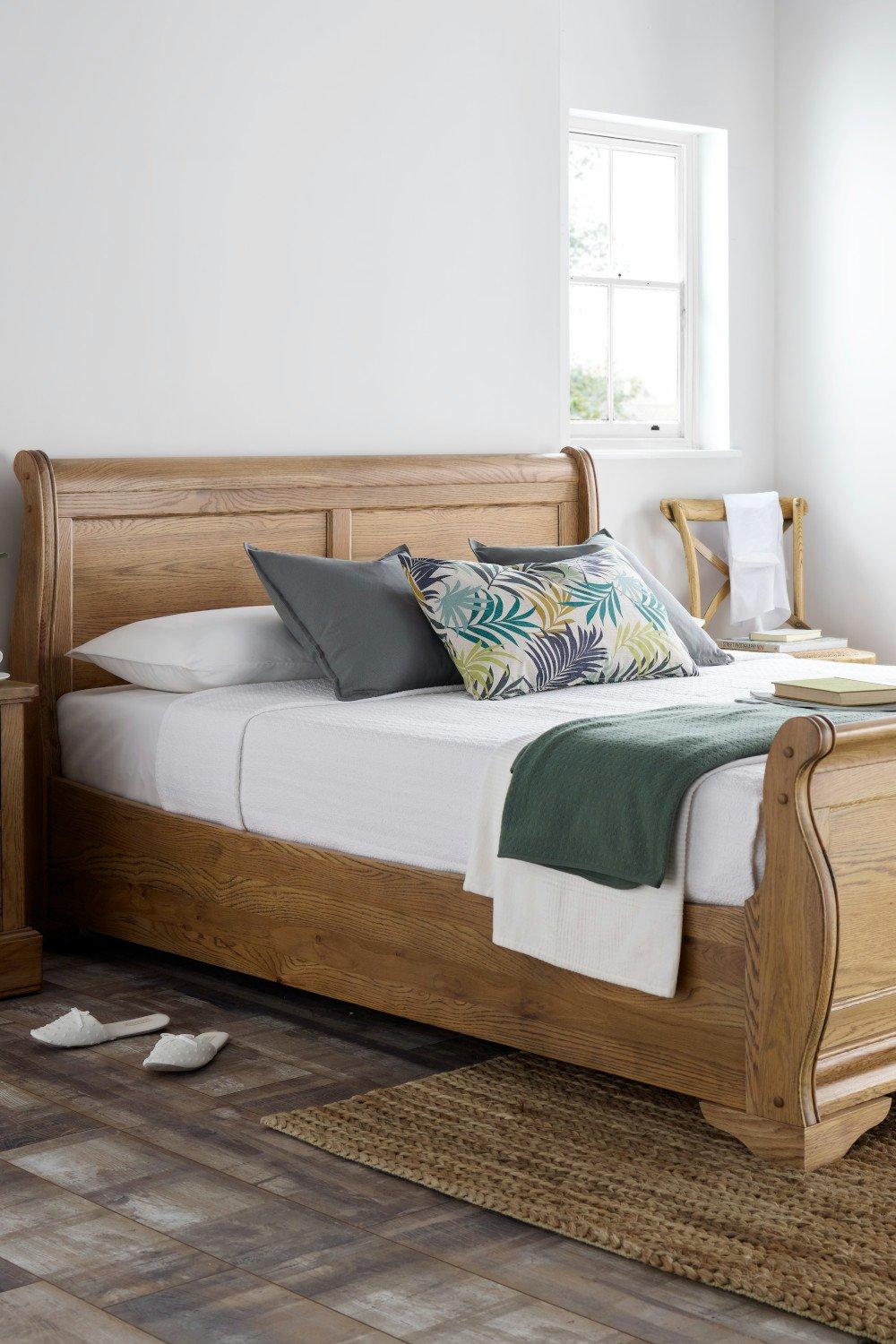 Bordeaux Oak Wooden Sleigh Bed - Bed Frame