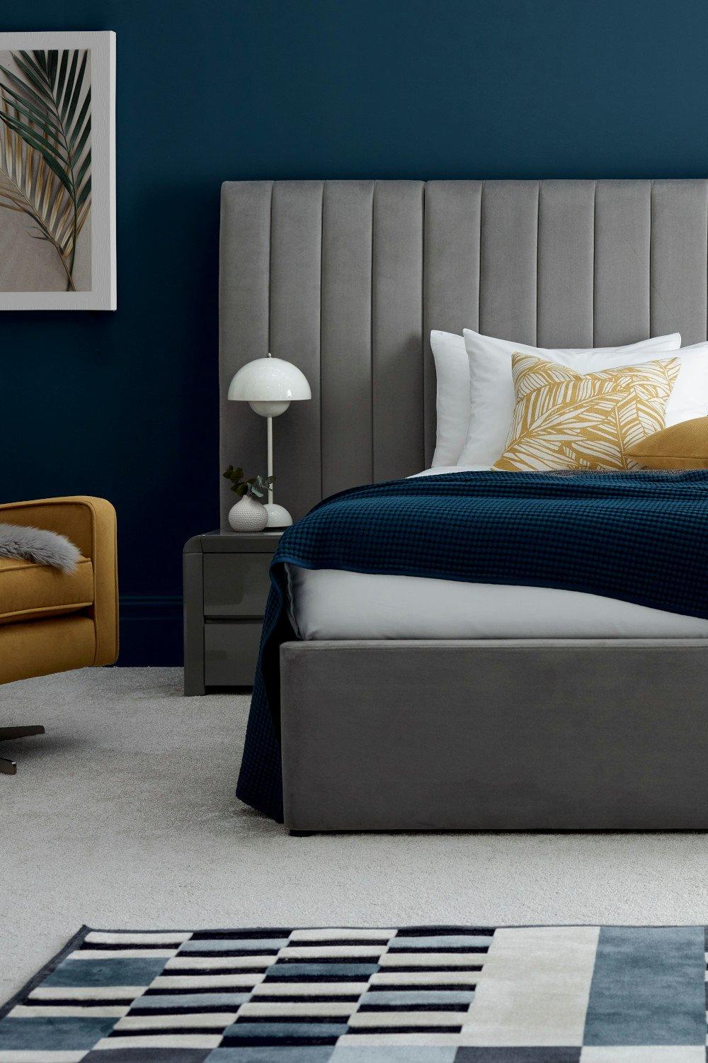 palermo ottoman grey velvet bed frame only