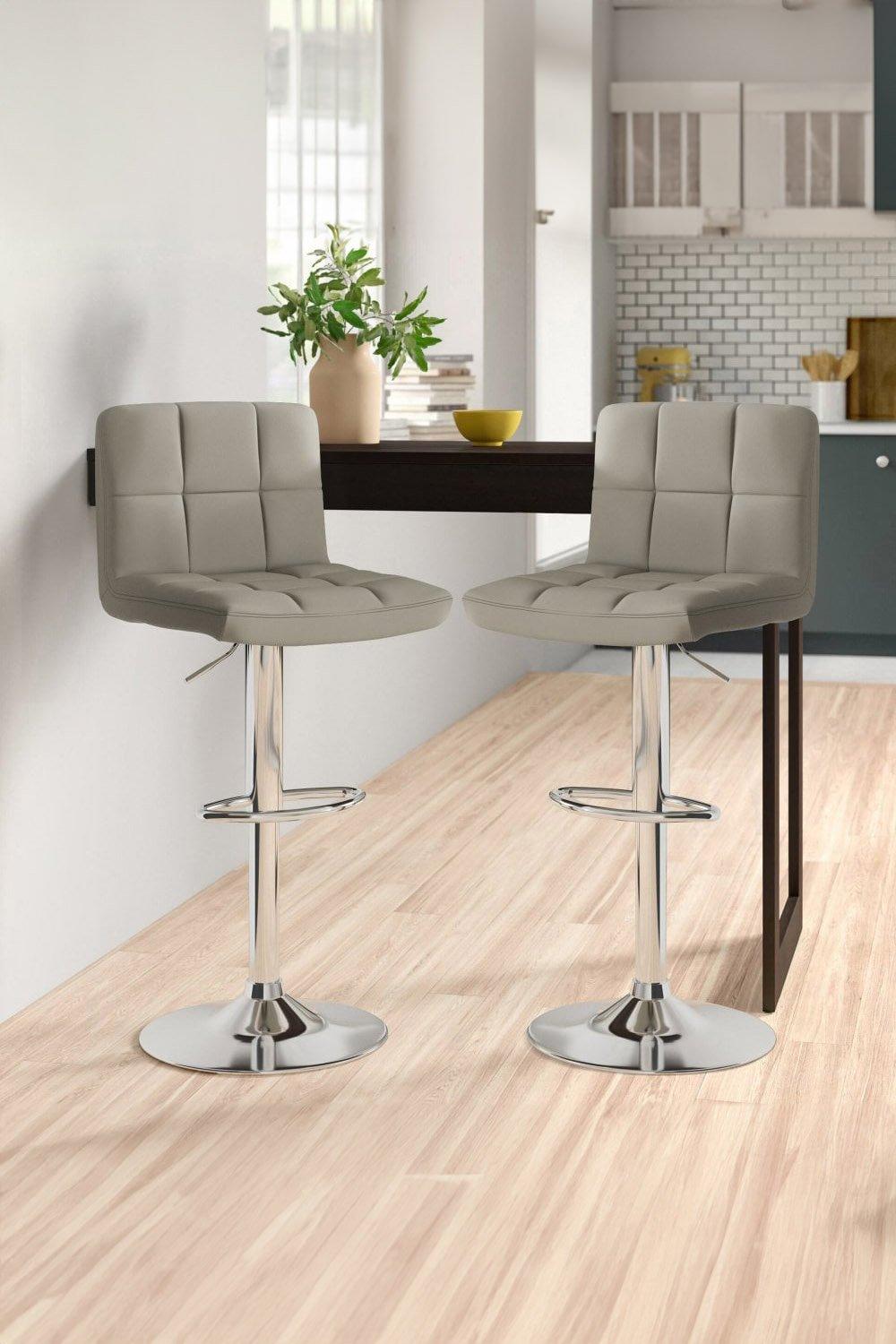 Set of Two Cuban Leather Bar Stools with Chrome Leg