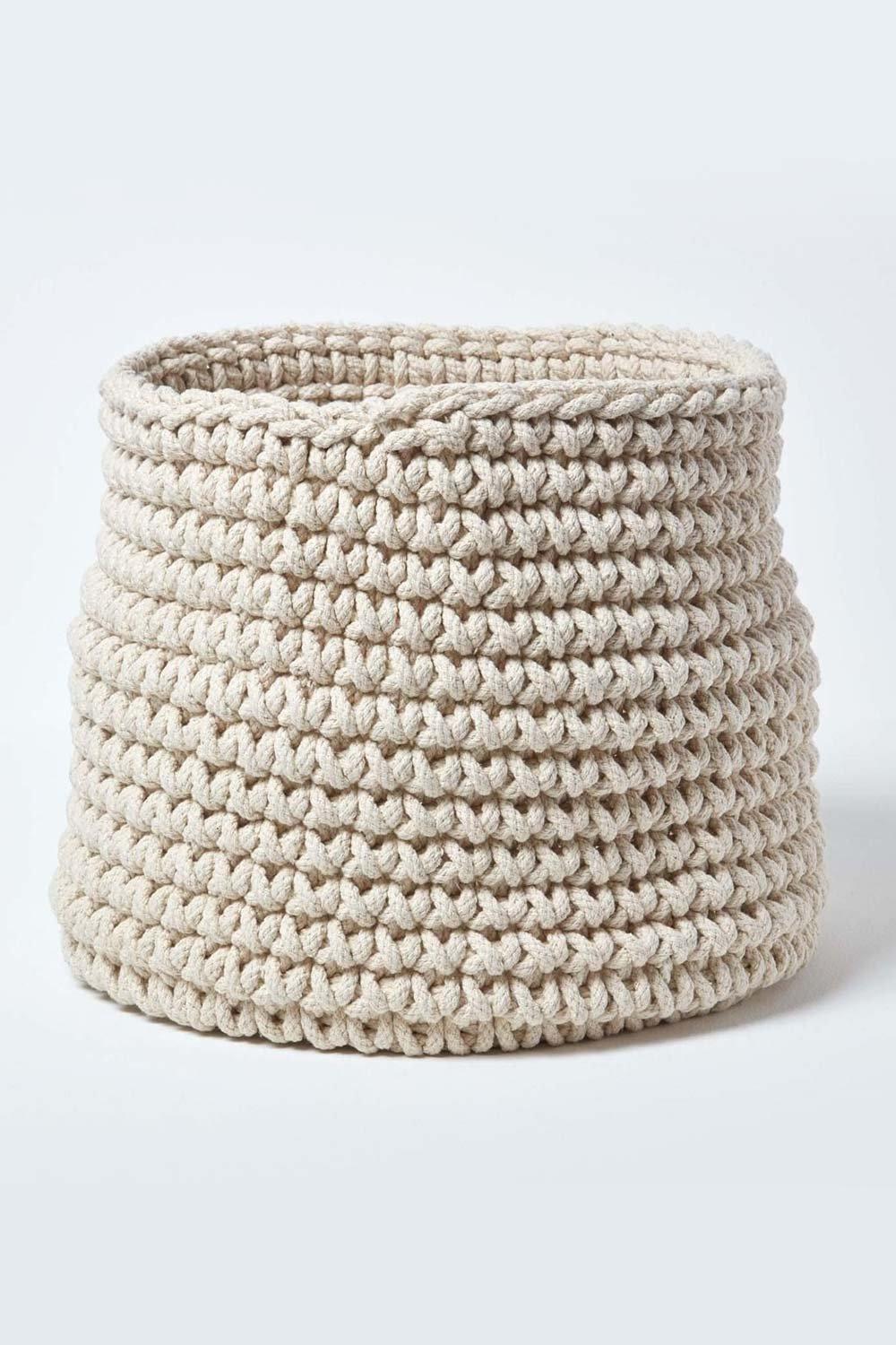 Homescapes Cotton Knitted Round Storage Basket, 42 x 37 cm|natural