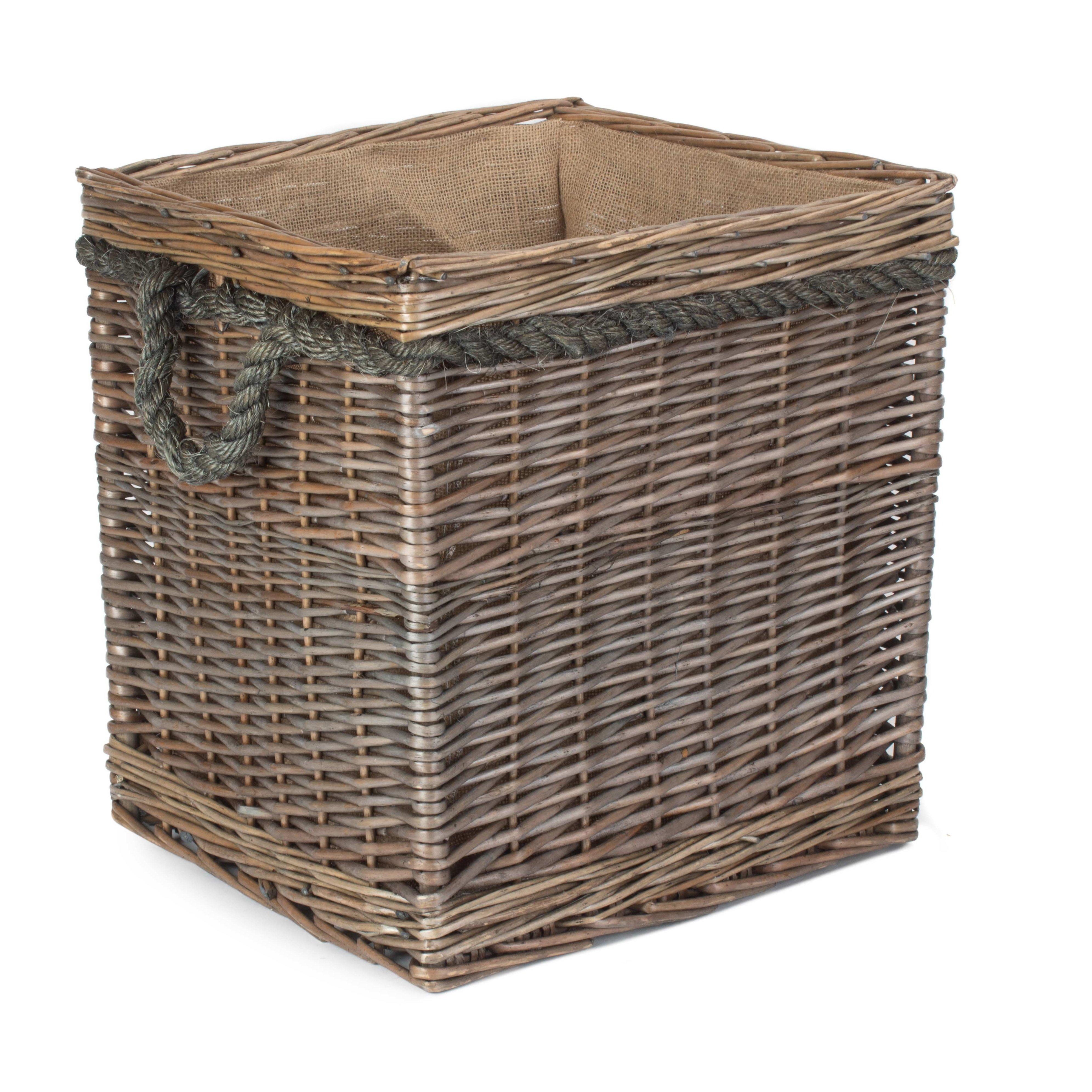 Wicker Square Rope Handled Log Storage Basket