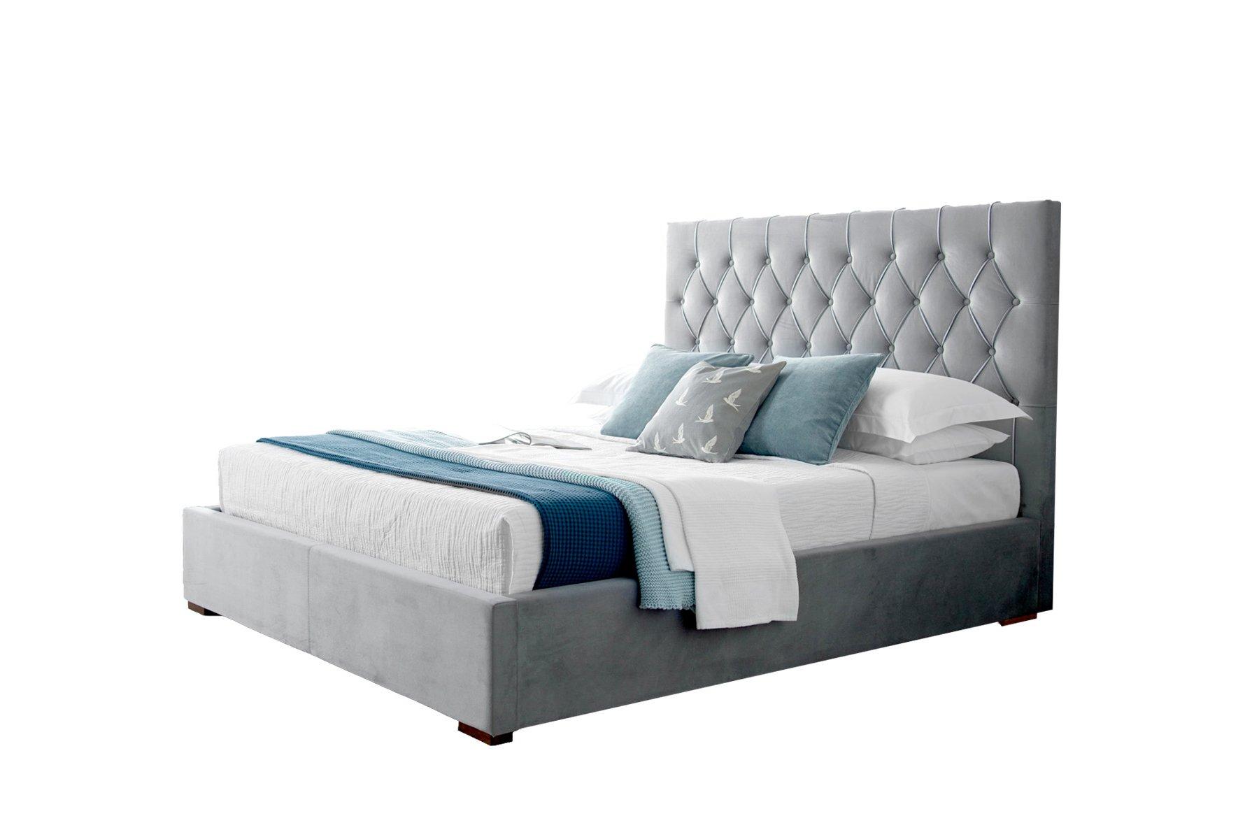 Pimlico End Opening Ottoman Storage Bed Frame with Muti-colour LED  Headboard (Grey Fabric, 4FT UK Small Double)