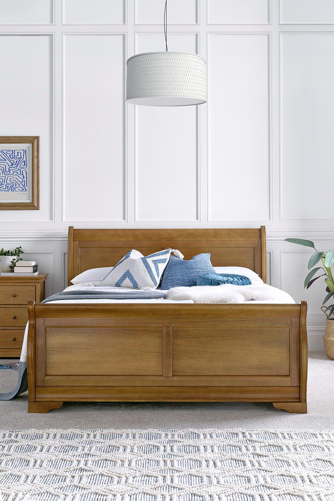 Toulon Oak Finish Wooden Sleigh Bed - Bed Frame