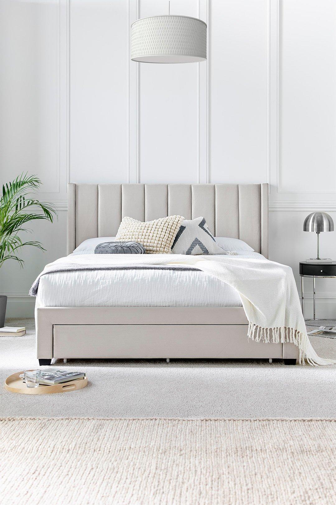 elegance natural beige upholstered - double drawer bed frame only