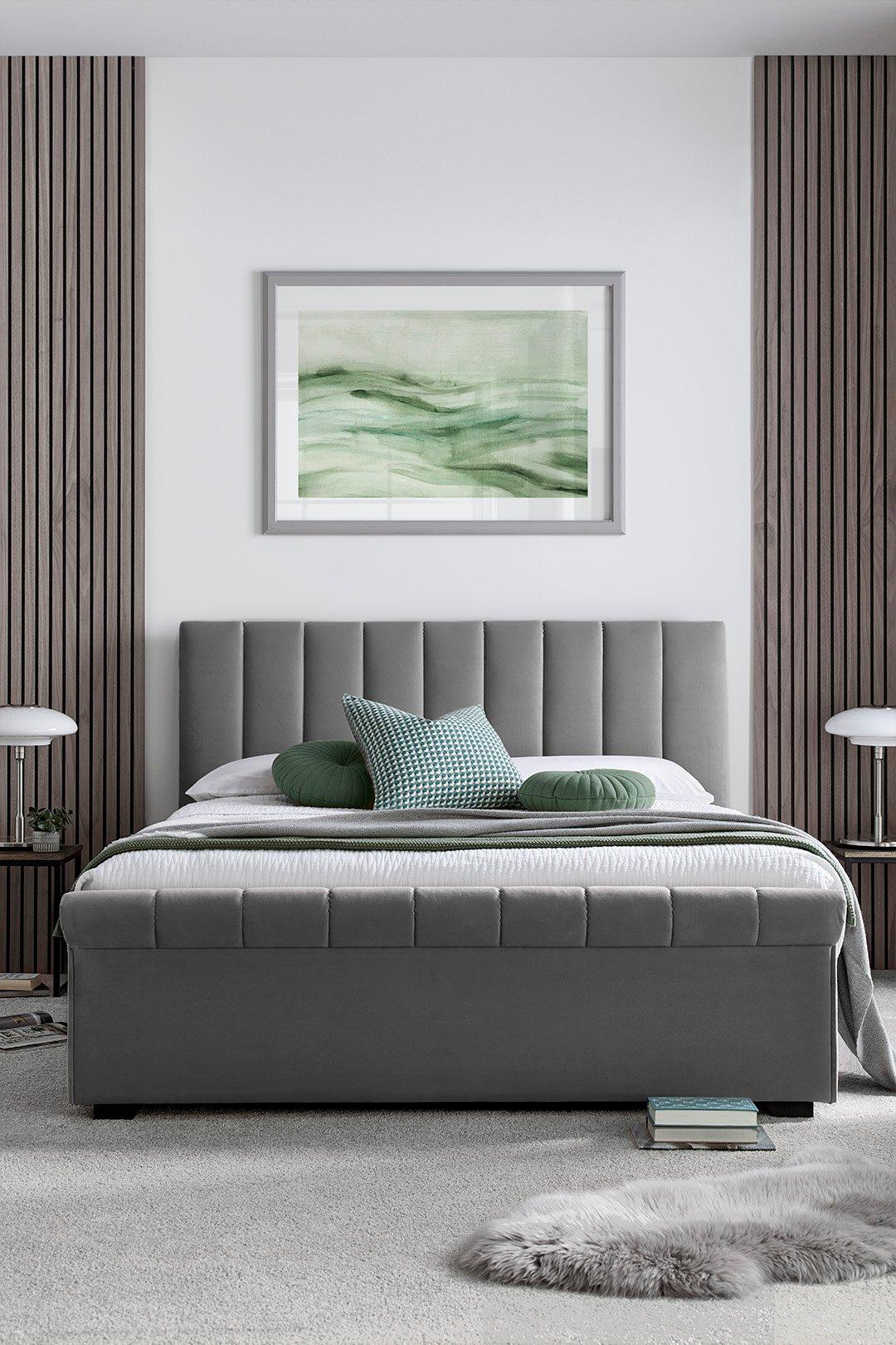 Ascot Grey Upholstered Sleigh Ottoman - Bed Frame Only
