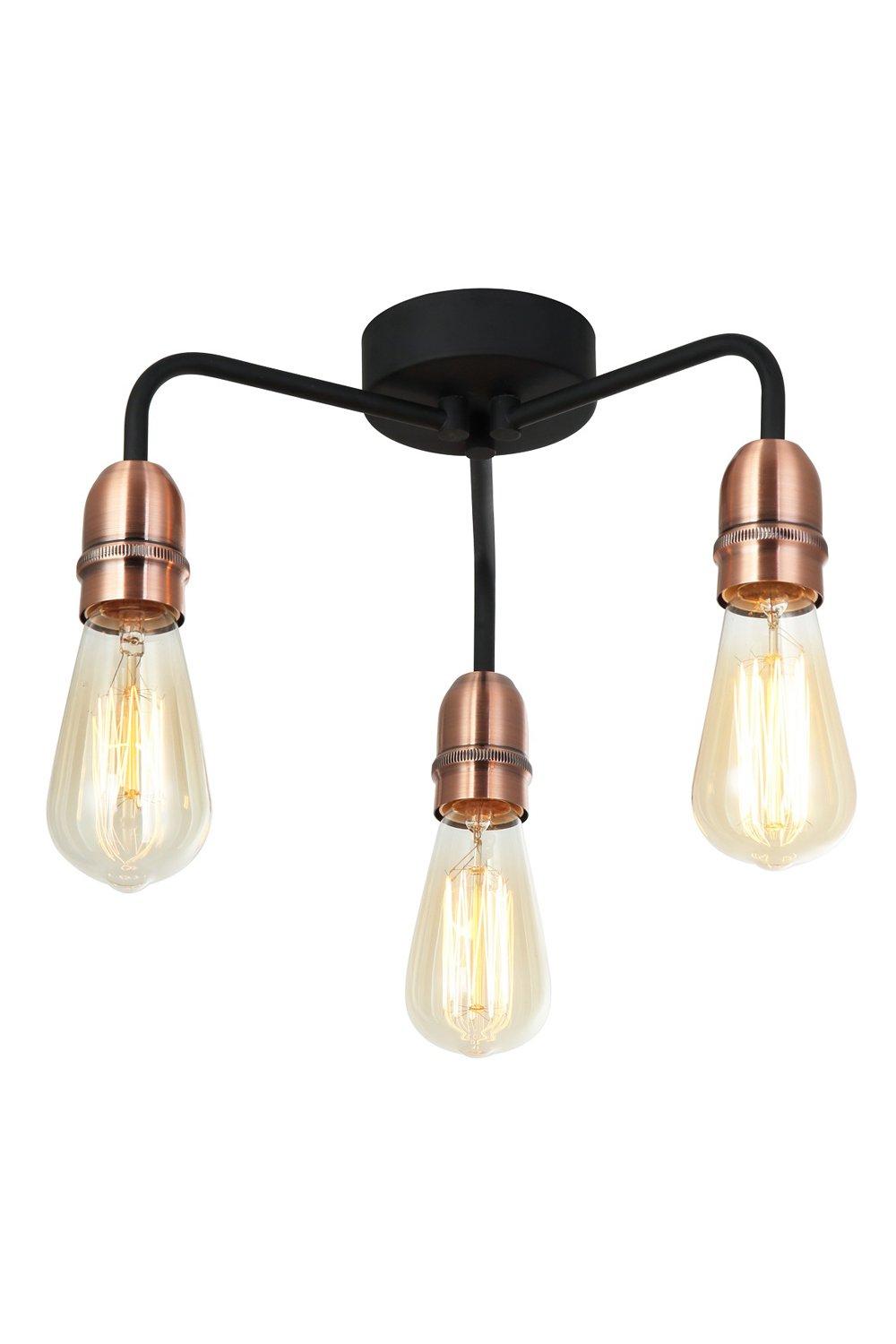3 Light Semi Flush Ceiling Light, E27/ES Bulb Cap, Dimmable, Drop Arms