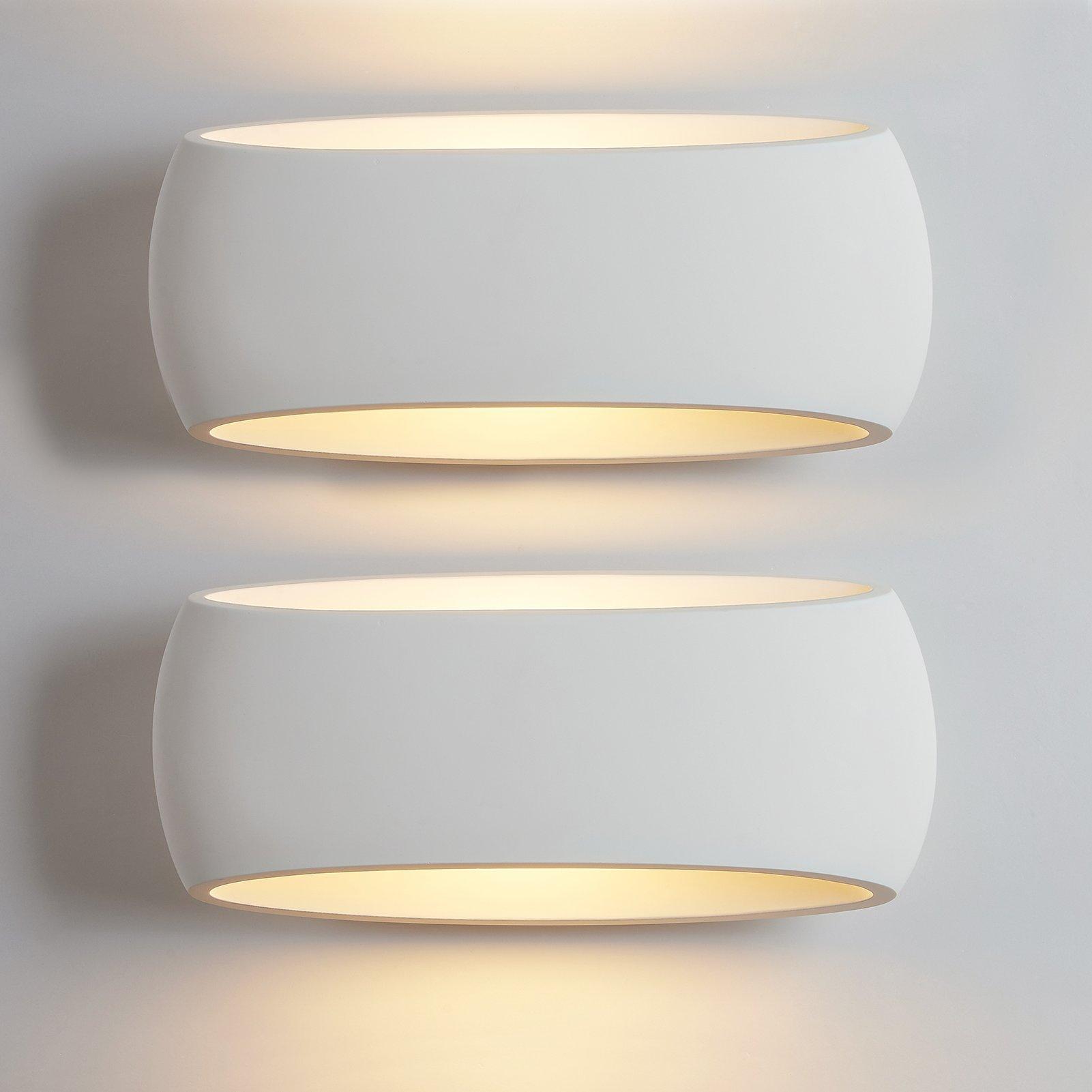 2X Large Wall Sconce Lamp with White Oval Ceramic Shade, Plaster Wall Light