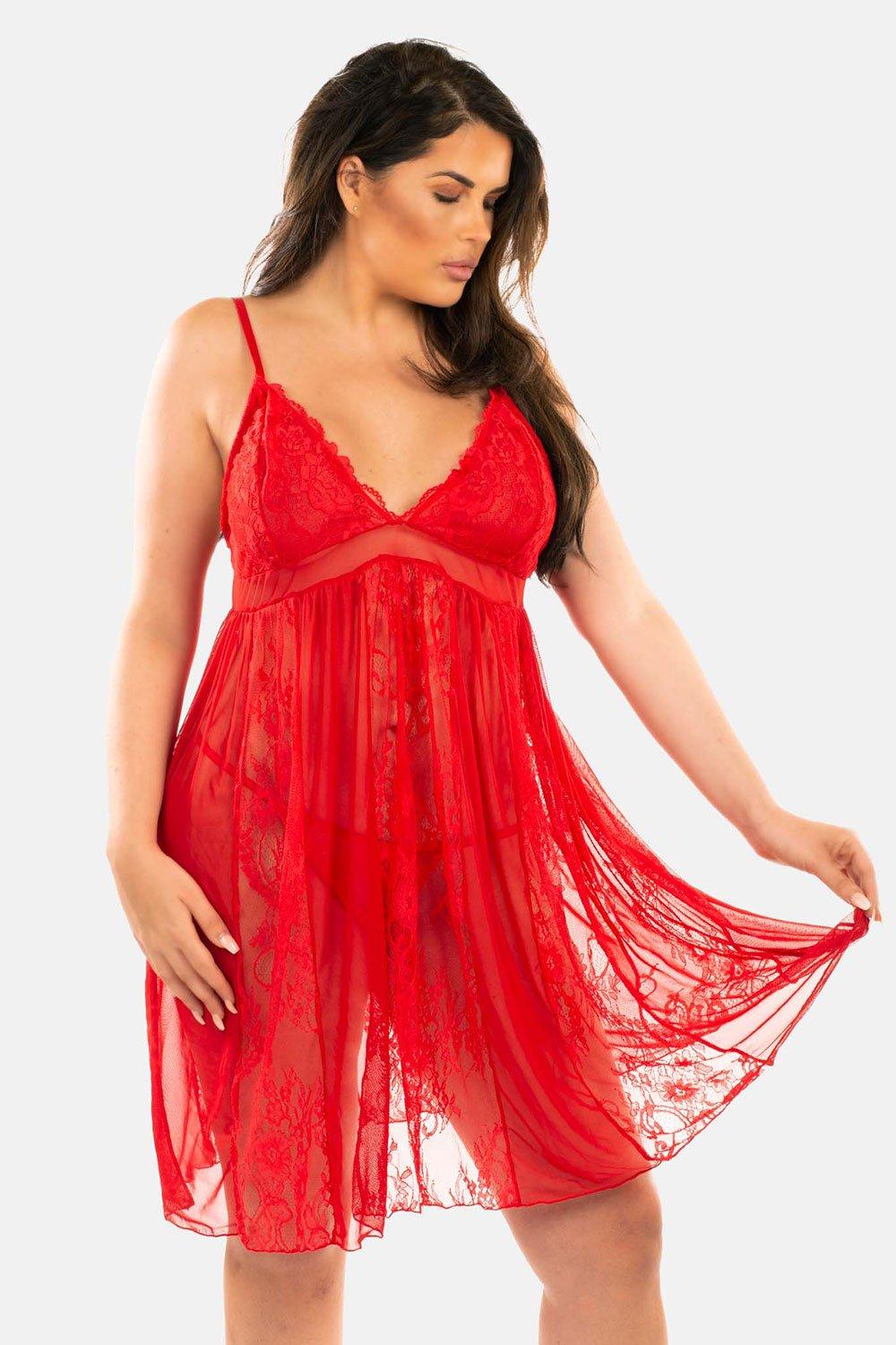 Isie Lace & Mesh Plus Size Nightwear with Matching Thong