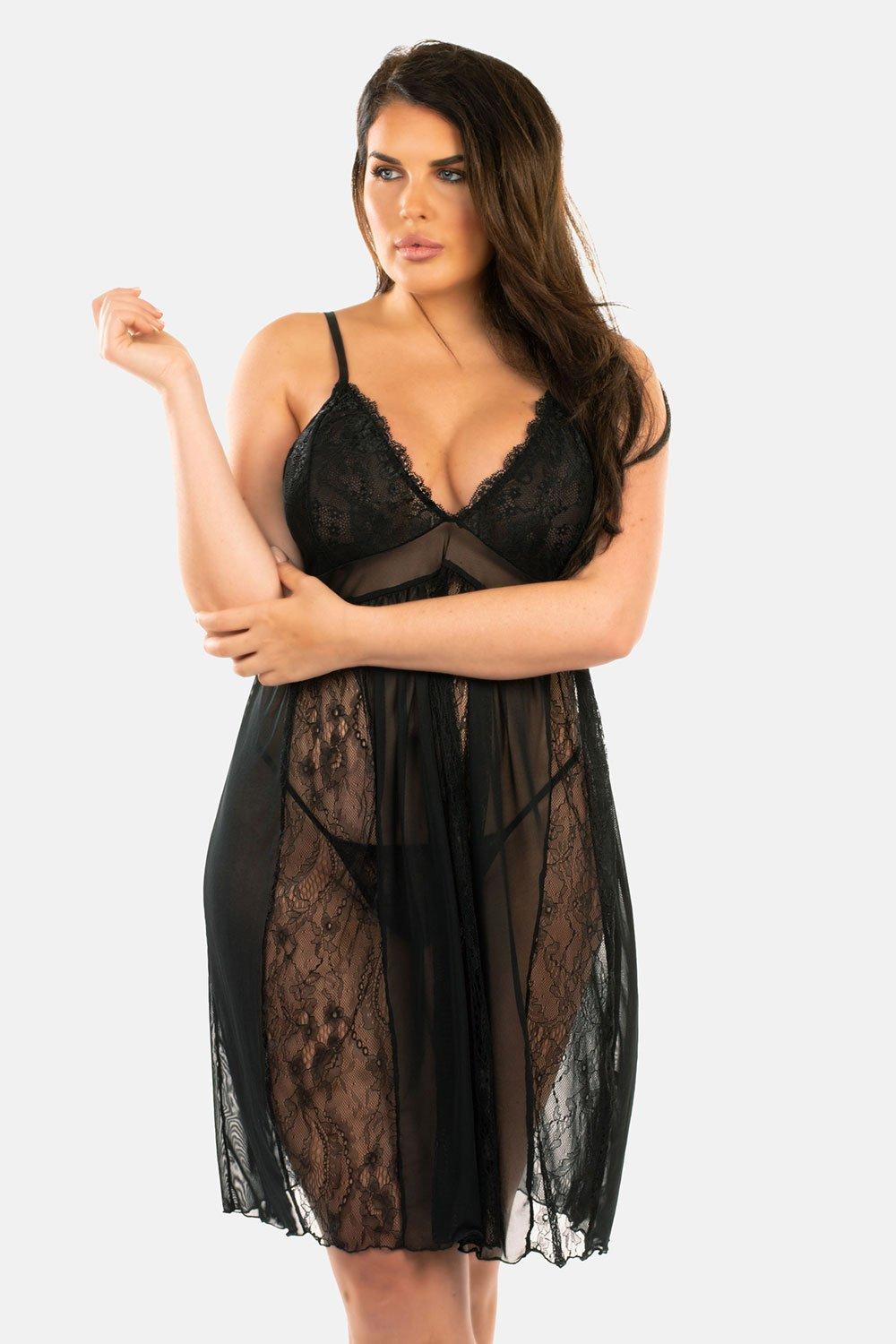 Isie Lace & Mesh Plus Size Nightwear with Matching Thong