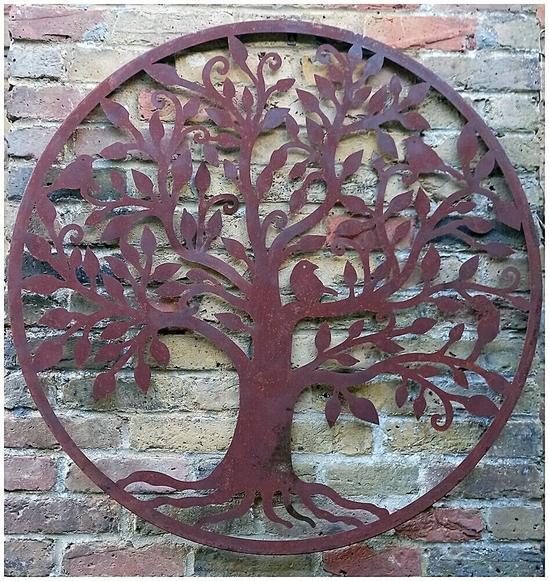 Inspirational Gifting Rustic Round Steel Tree and Bird Screen Wall Art Plaque  1m Diameter 3