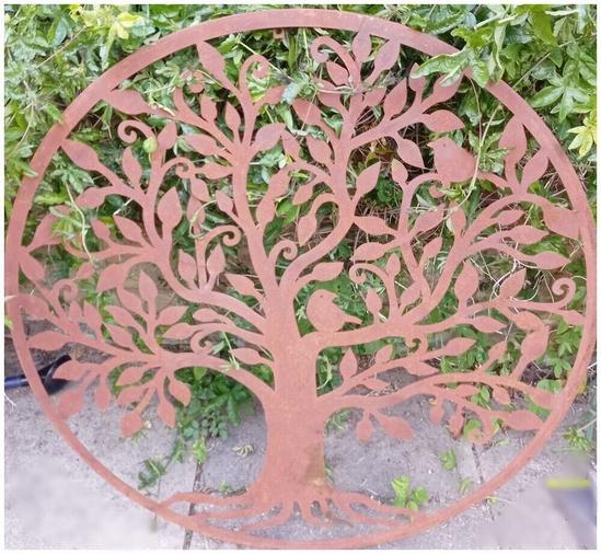 Inspirational Gifting Rustic Round Steel Tree and Bird Screen Wall Art Plaque  1m Diameter 5