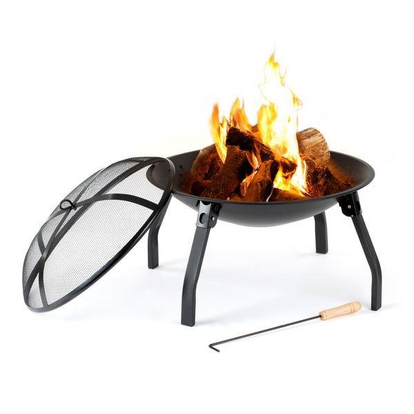 Foldable Round Fire Pit, BBQ Grill & Patio Heater - Black