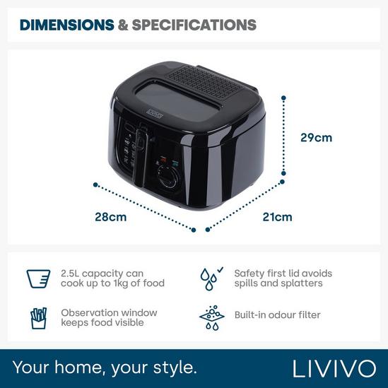 LIVIVO 2.5L Deep Fat Fryer - Non-stick Surface, Mesh Frying Basket & Accessories Included 6