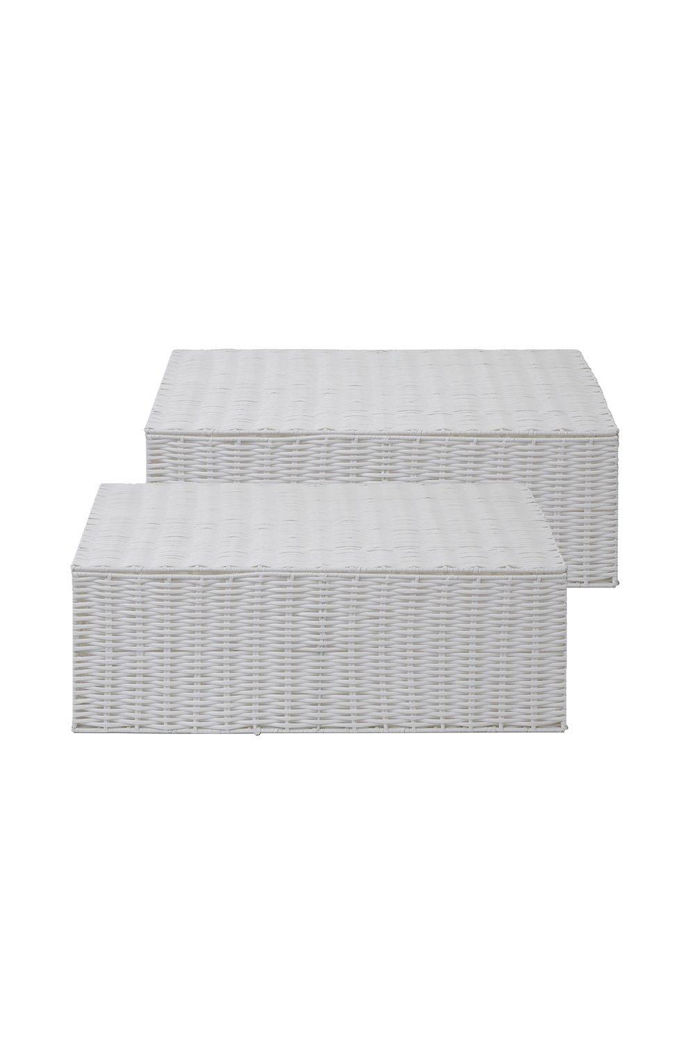 Resin Woven Under Bed Storage Box, Chest Shelf Toy Clothes Basket With Lid - White (Set of 2 - Large