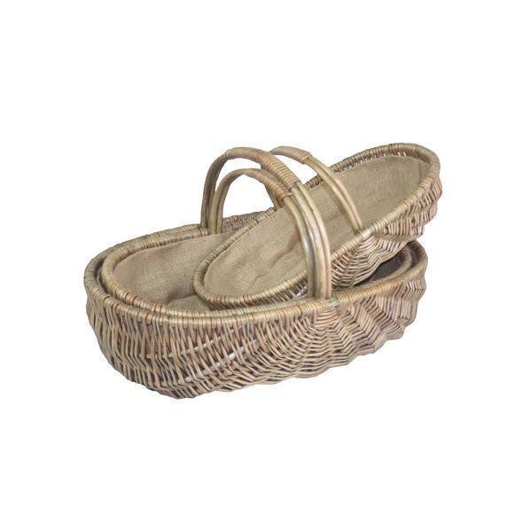Wicker Set of 3 Shallow Antique Wash Lined Garden Trugs