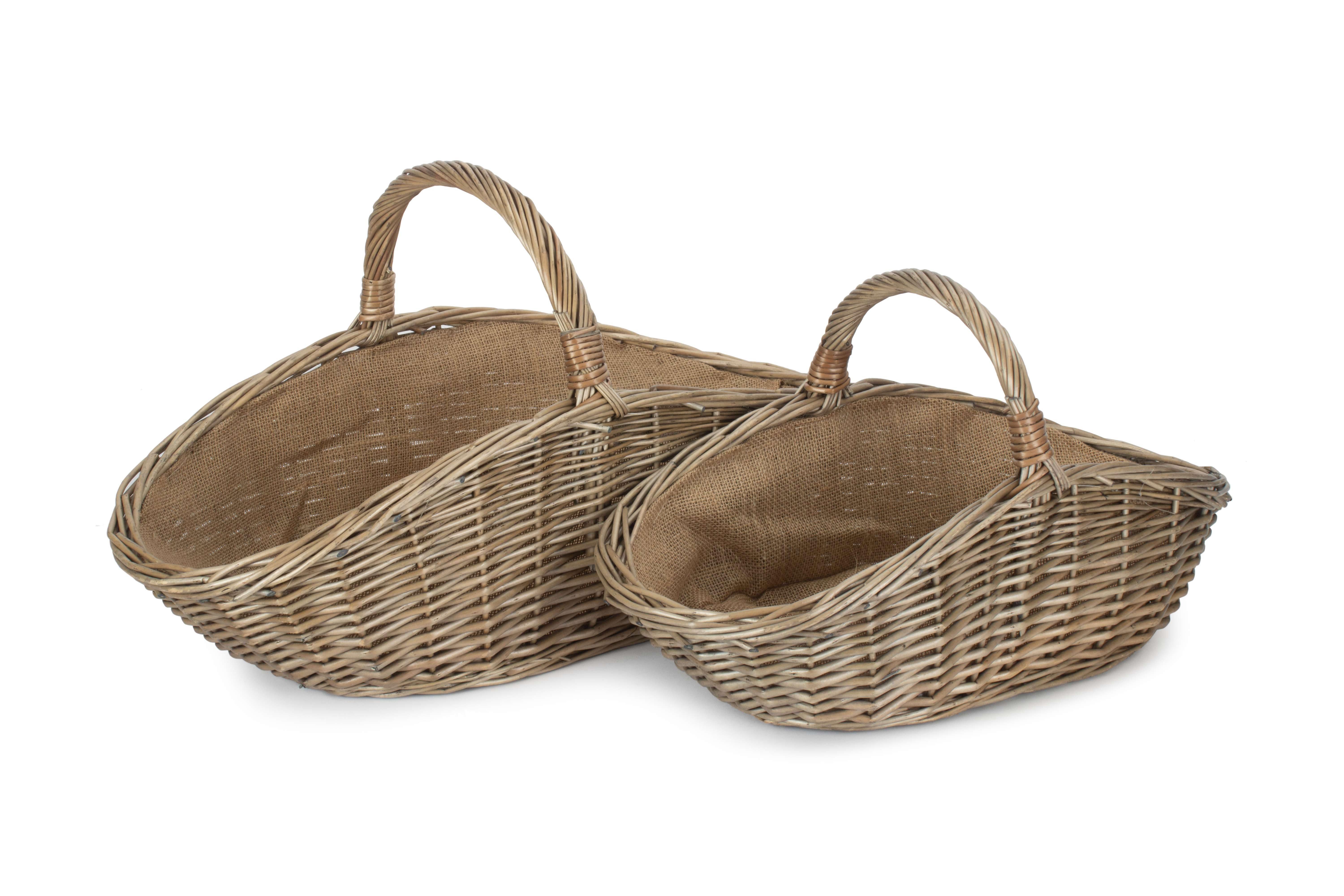 Wicker Set of 2 Antique Wash Harvesting Trug Baskets