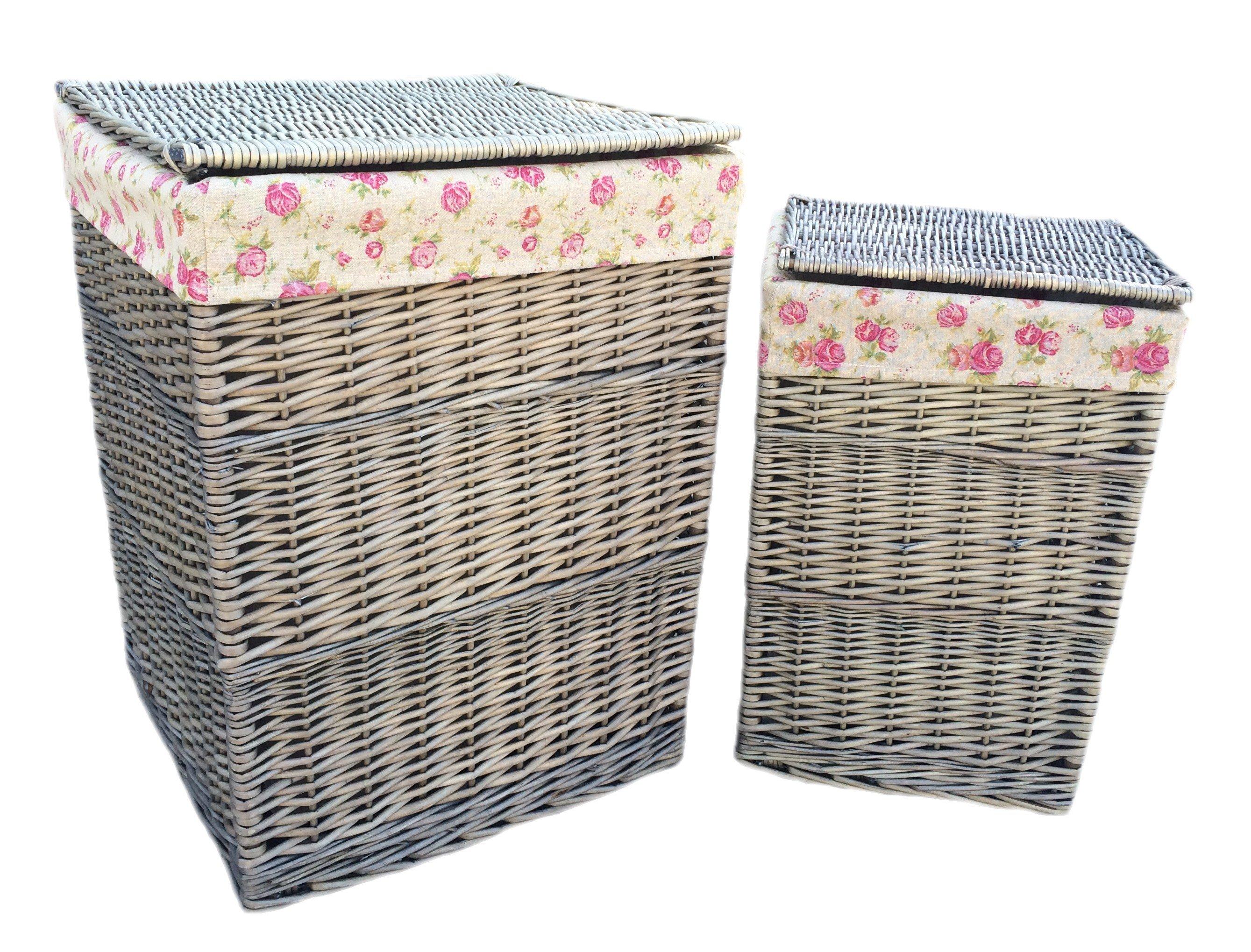 Set of 2 Cotton Lined Wicker Laundry Basket